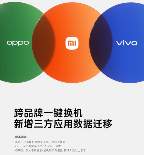 小米、oppo、vivo达成合作:将支持跨品牌换机数据迁移