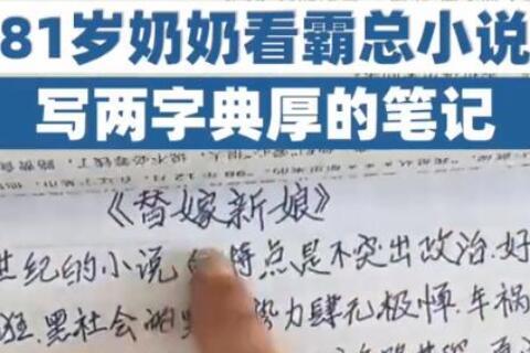 81岁奶奶熬夜看霸道总裁小说：写了满满的读后笔记