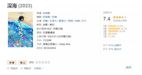 豆瓣7.4分!动画电影《深海》已上线网播!票房破9亿