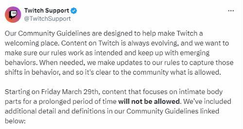 Twitch平台发布直播新规范：3月29日起实施
