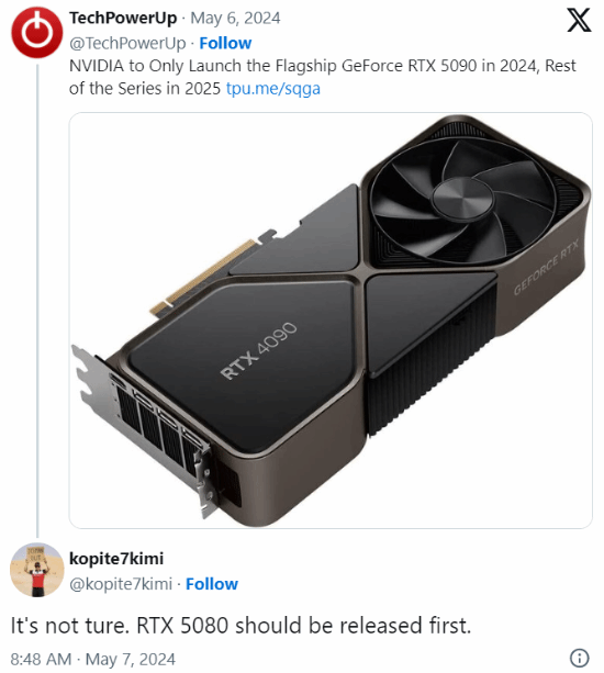 违背祖宗的决定？曝RTX 5080显卡将比5090先发布