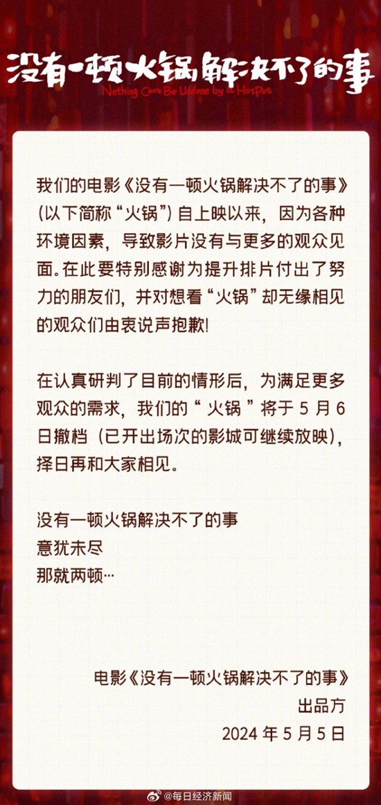 杨幂新片“火锅”观影人次不足100万 票房4017万元