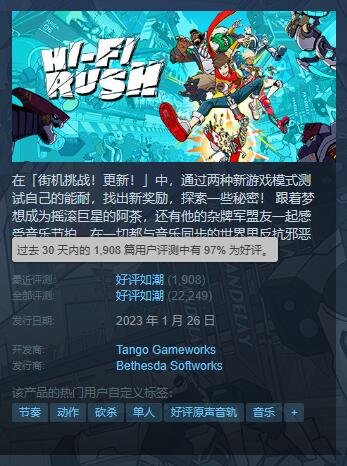 《Hi-Fi RUSH》Steam好评如潮!为Xbox及贝塞斯达评价最高作品